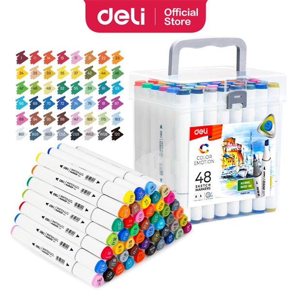 Deli Color Emotion 48 darabos kétvégű háromszög testű sketch marker készlet