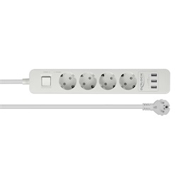 Delock 11206 Fehér színu négy foglalatú hosszabbítós konnektor USB töltovel és kisülés védelemmel
