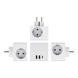 Delock 11496 3-oldalú multi-csatlakozó kocka gyerekzárral és USB töltőfelülettel, fehér