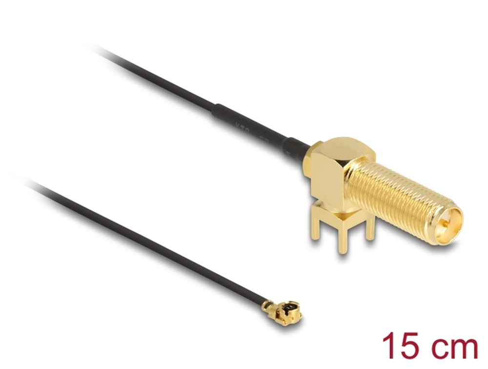 Delock 12039 15cm RP-SMA 90 PCB anya válaszfali csatlakozóval apa I-PEX Inc., MHF I-dugó 1.13 antenna kábel