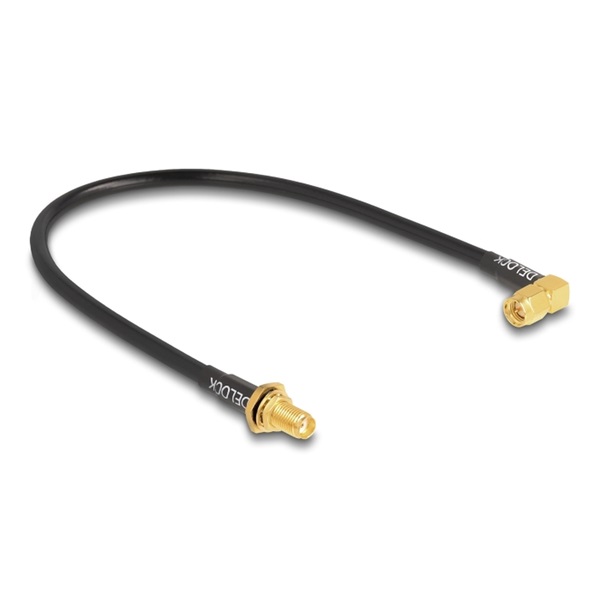 Delock 12110 Antennakábel fröccsenésbiztos SMA anya válaszfal SMA apához, 90 , RG-58, 30 cm