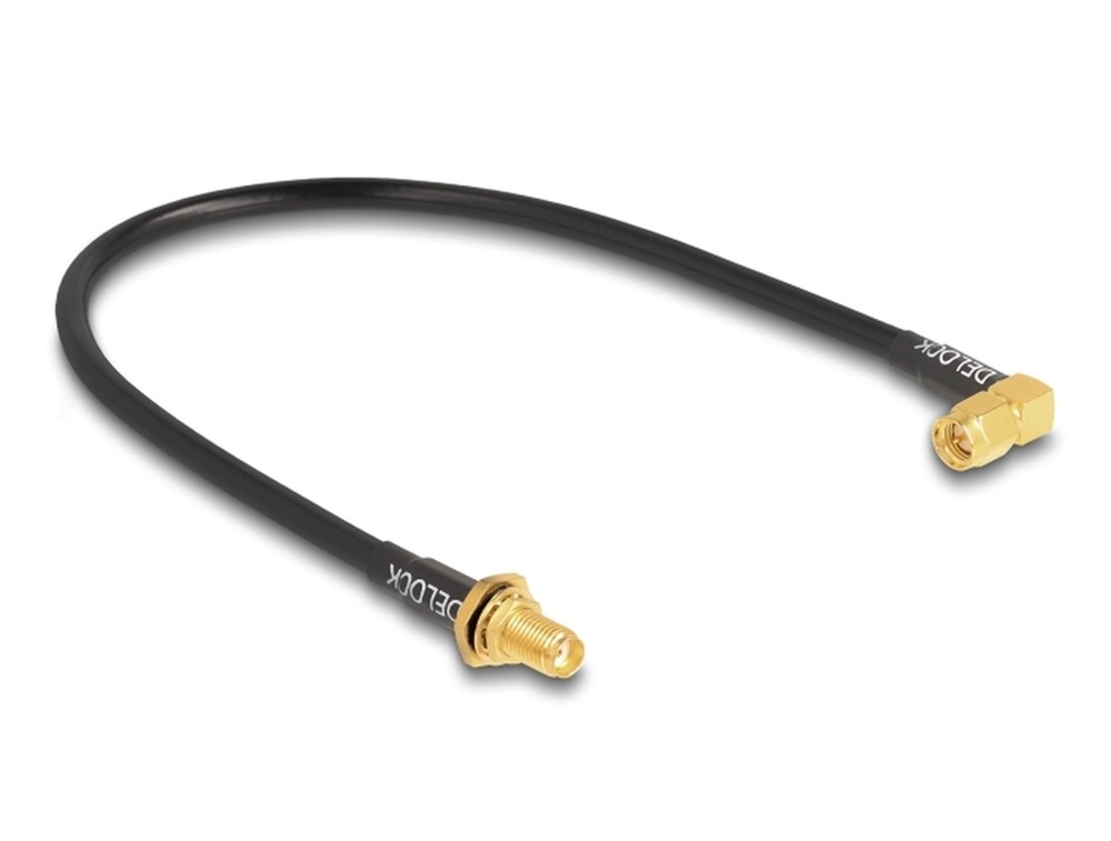 Delock 12110 Antennakábel fröccsenésbiztos SMA anya válaszfal SMA apához, 90 , RG-58, 30 cm