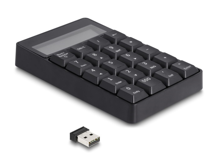 Delock 12113 2 az 1-ben A típusú USB billentyűzet számológép funkcióval, 2,4 GHz, vezeték nélküli, fekete