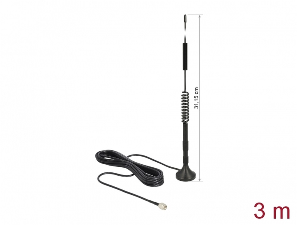 Delock 12418 GSM antenna SMA-dugó 5 dBi irányítatlan, rögzített, mágneses talppal és csatlakozókábellel (R