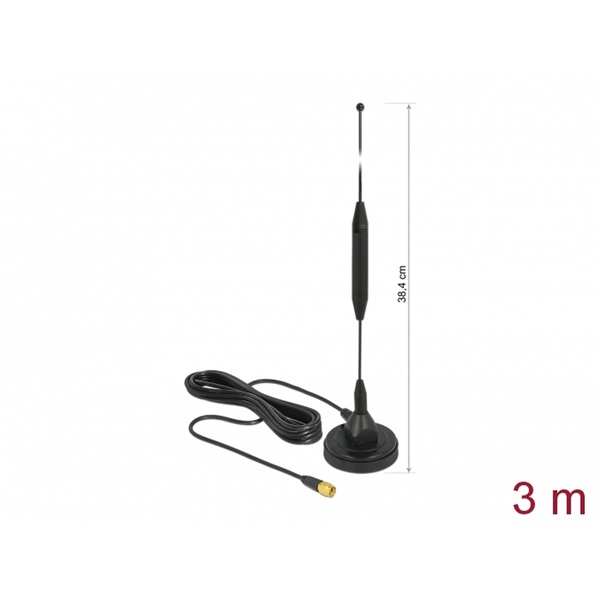 Delock 12423 GSM antenna SMA-dugó 3,5 dBi irányítatlan, rögzített, mágneses talppal és csatlakozókábellel