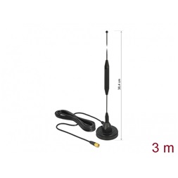Delock 12423 GSM antenna SMA-dugó 3,5 dBi irányítatlan, rögzített, mágneses talppal és csatlakozókábellel