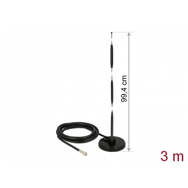 Delock 12432 SMA-dugó 7 dBi irányítatlan, rögzített, mágneses talppal és csatlakozókábellel GSM antenna
