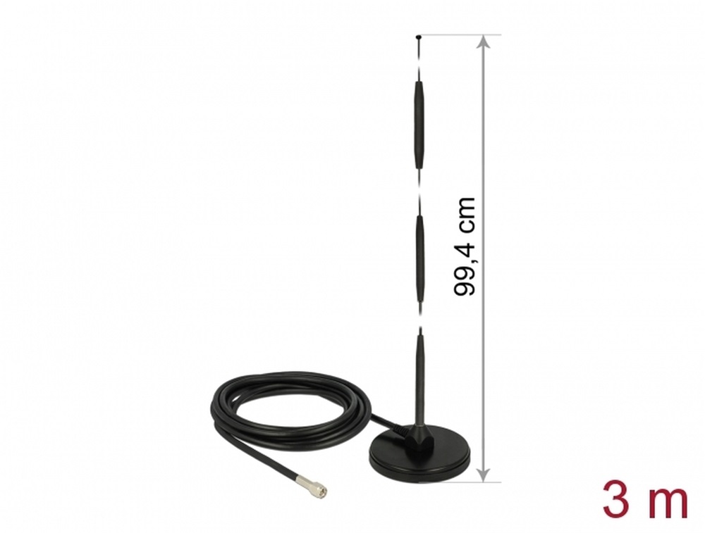 Delock 12432 SMA-dugó 7 dBi irányítatlan, rögzített, mágneses talppal és csatlakozókábellel GSM antenna