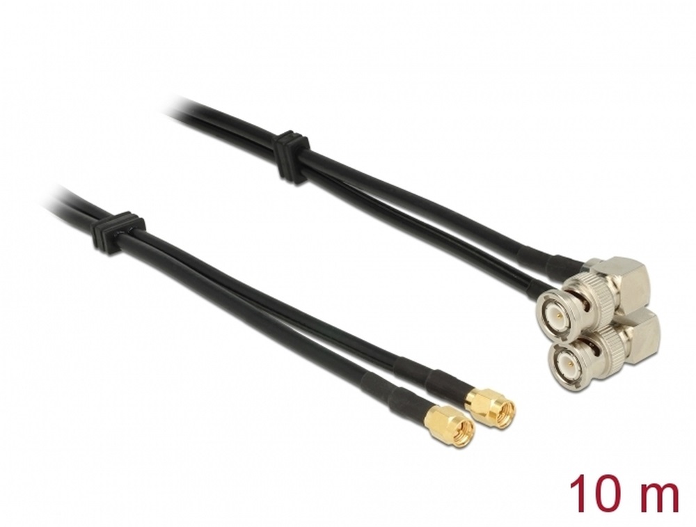 Delock 12472 antenna kábel SMA dugó > BNC dugó 90 ikerkábel RG-58 A/U 10 m