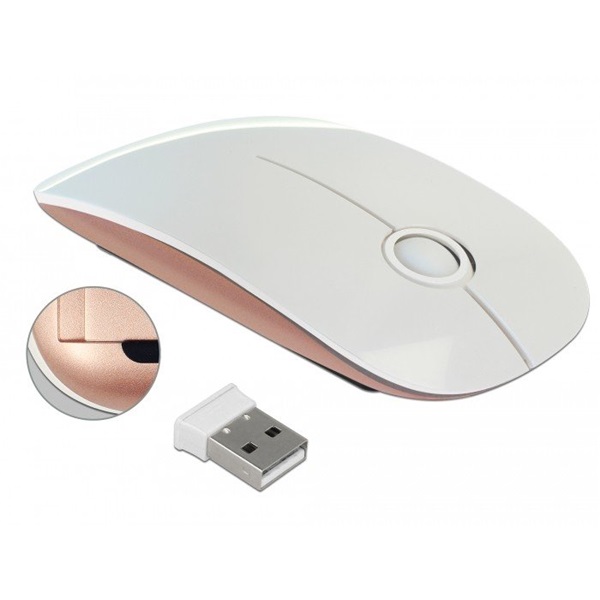 Delock 12536 Optikai háromgombos egér, 2,4 GHz-es, vezeték nélküli fehér / rózsaszín