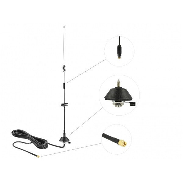Delock 12582 LTE antenna SMA csatlakozóval 5 - 7 dBi fix, mindenirányú, szerelőalappal és csatlakozókábel