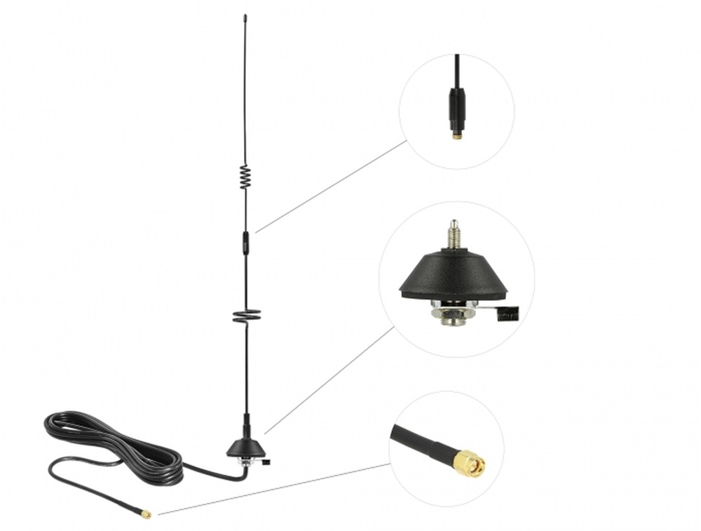 Delock 12582 LTE antenna SMA csatlakozóval 5 - 7 dBi fix, mindenirányú, szerelőalappal és csatlakozókábel