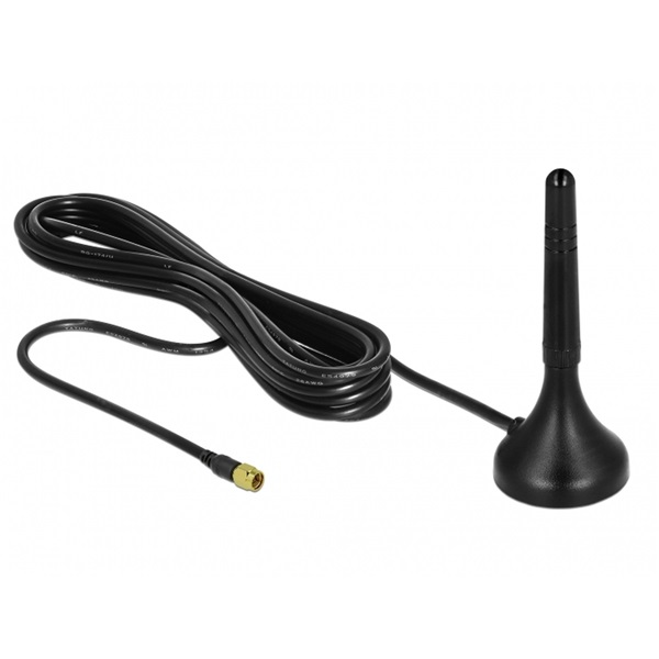 Delock 12583 LTE antenna SMA-dugó 1 - 2 dBi irányítatlan, rögzített, mágneses talppal és csatlakozókábelle