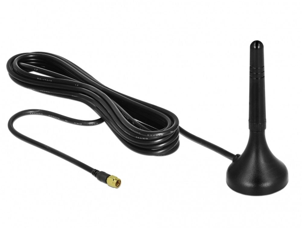 Delock 12583 LTE antenna SMA-dugó 1 - 2 dBi irányítatlan, rögzített, mágneses talppal és csatlakozókábelle