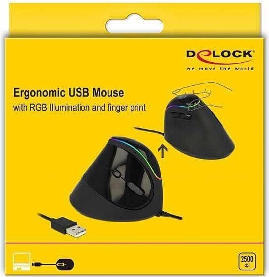Delock 12597 Ergonómikus, függoleges USB egér - RGB kijelzovel