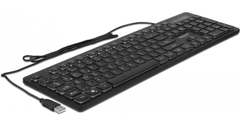Delock 12625 NÉMET USB csatlakozós, 1,5 m hosszú vezetékes klaviatúra RGB megvilágítással