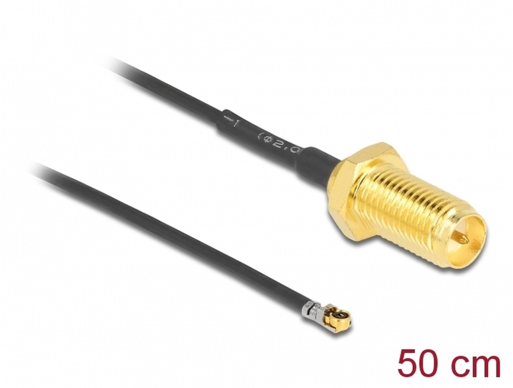 Delock 12660 Antenna kábel RP-SMA anya válaszfali csatlakozóval apa MHF 4L LK-dugó 1.37 50 cm menethossz