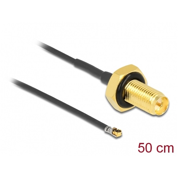 Delock 12661 Antenna kábel RP-SMA anya válaszfali csatlakozóval apa MHF 4L LK-dugó 1.37 50 cm menethossz