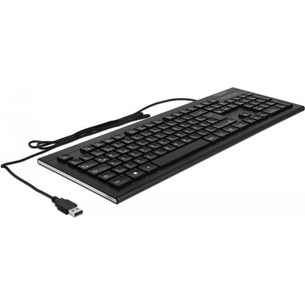 Delock 12672 NÉMET 1,5 m vezetékkel ellátott fekete USB klaviatúra (Water-Drop)