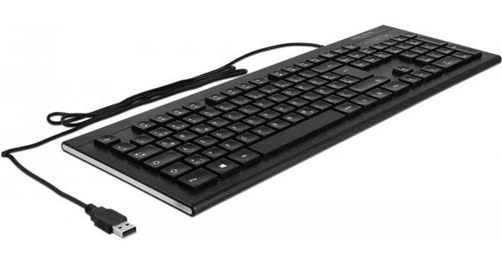 Delock 12672 NÉMET 1,5 m vezetékkel ellátott fekete USB klaviatúra (Water-Drop)