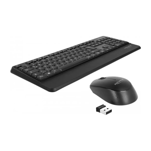 Delock 12674 NÉMET Vezetéknélküli fekete (csukló pihentetovel) USB klaviatúra és egér készlet 2,4 GHz