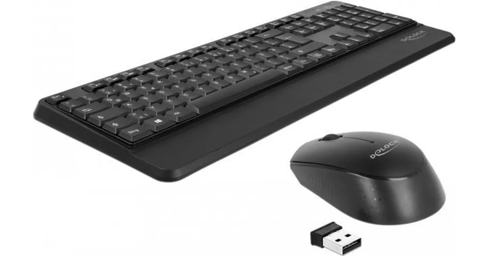 Delock 12674 NÉMET Vezetéknélküli fekete (csukló pihentetovel) USB klaviatúra és egér készlet 2,4 GHz