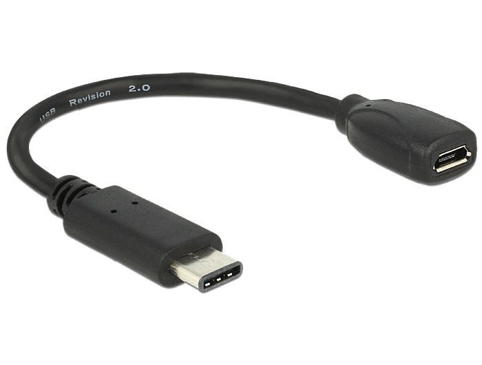 Delock 65578 15cm USB Type-C 2.0 apa - USB 2.0 micro-B típusú anya fekete adatkábel