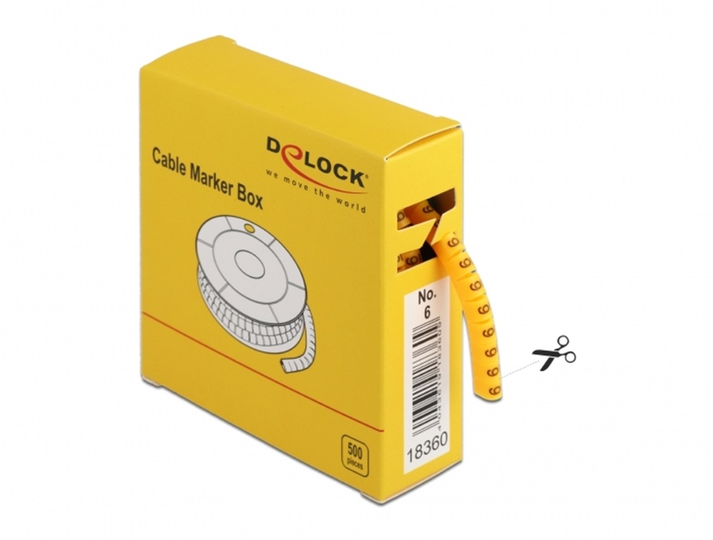 Delock 18360 500 db. sárga kábeljelző doboz No. 6