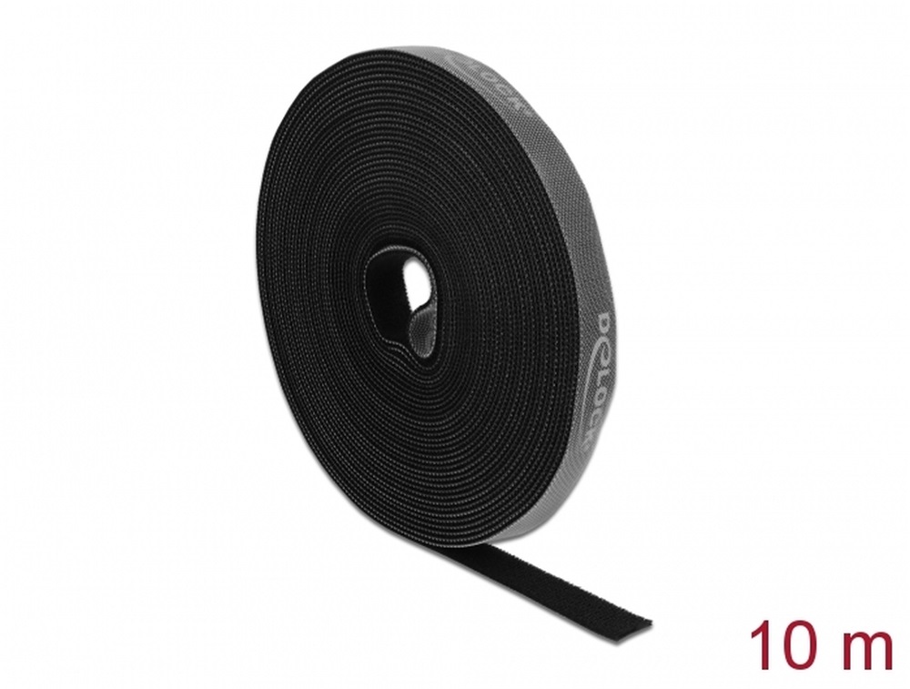 Delock 18385 Velcro fekete ragasztó szalag guriga Hx 10 m x Sz 15 mm