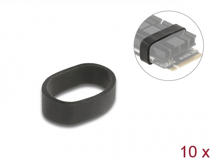 Delock 18409 M.2 SSD és hűtőborda rögzítő 10db-os fekete gumi gyűrű