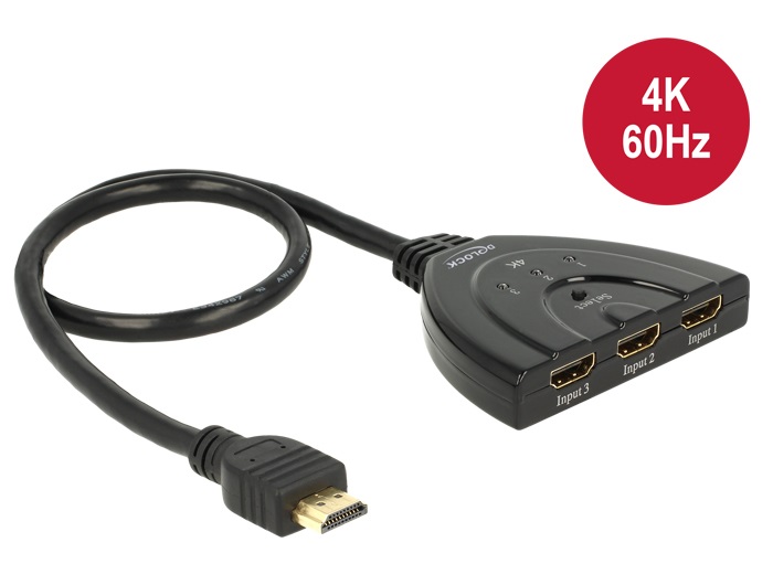 Delock 18600 50cm 3xHDMI in/1xHDMI out 4K UHD HDMI HUB