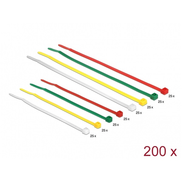 Delock 18628 színes kábelkötözők, 100 x 2.5 mm + 200 x 3.6 mm 200 darab
