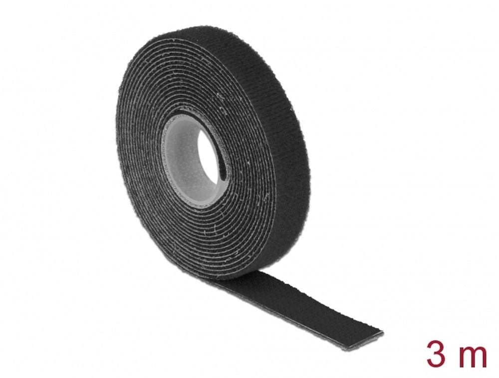 Delock 18710 Hurkolható rögzítok, 3 m x 13 mm (H x Sz) tekercs, fekete