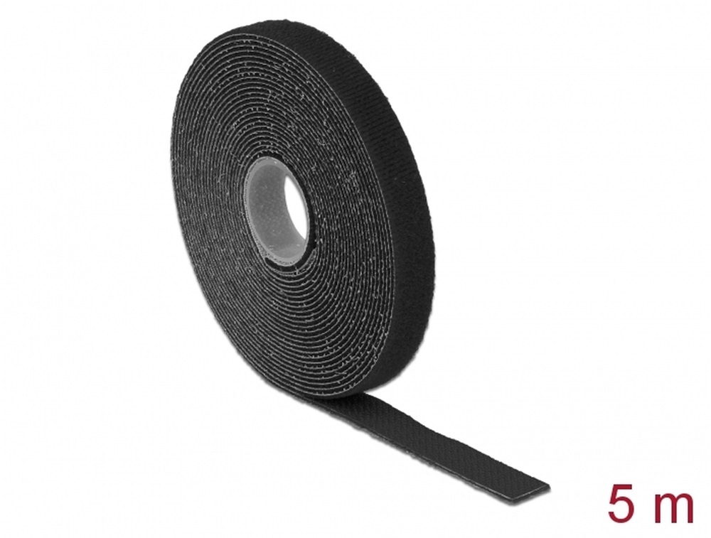 Delock 18711 Hurkolható rögzítok, 5 m x 13 mm (H x Sz) tekercs, fekete