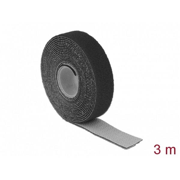 Delock 18714 Hurkolható rögzítok, 3 m x 20 mm (H x Sz) tekercs, fekete