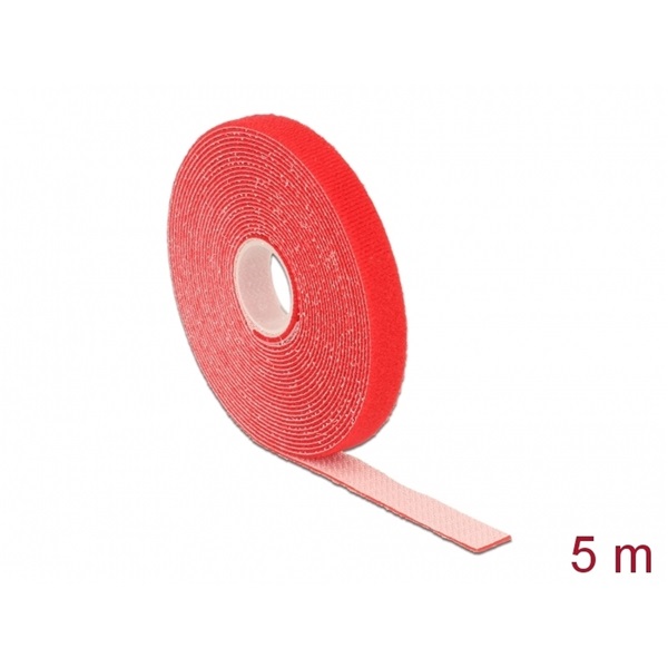 Delock 18719 Hurkolható rögzítok, 5 m x 13 mm (H x Sz) tekercs, piros