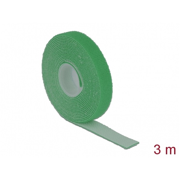 Delock 18726 Hurkolható rögzítok, 3 m x 13 mm (H x Sz) tekercs, zöld