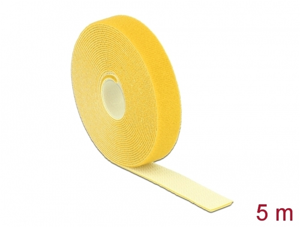 Delock 18739 Hurkolható rögzítők, 5 m x 20 mm (H x Sz) tekercs, sárga