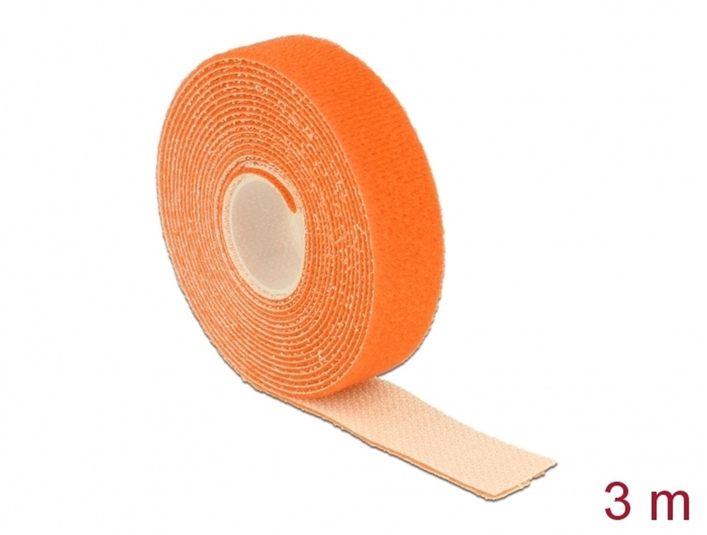 Delock 18746 Hurkolható rögzítok, 3 m x 20 mm (H x Sz) tekercs, narancssárga