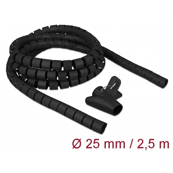 Delock 18837 Spirális kábelburkolat behúzó eszközzel 2,5 m x 25 mm fekete
