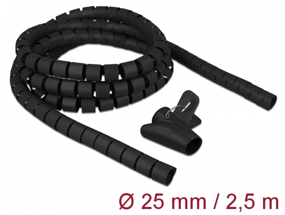 Delock 18837 Spirális kábelburkolat behúzó eszközzel 2,5 m x 25 mm fekete