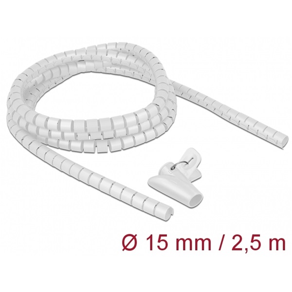 Delock 18839 Spirális kábelburkolat behúzó eszközzel 2,5 m x 15 mm fehér