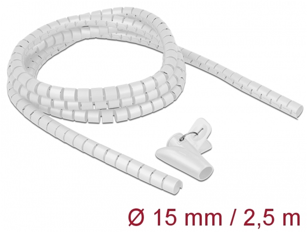 Delock 18839 Spirális kábelburkolat behúzó eszközzel 2,5 m x 15 mm fehér