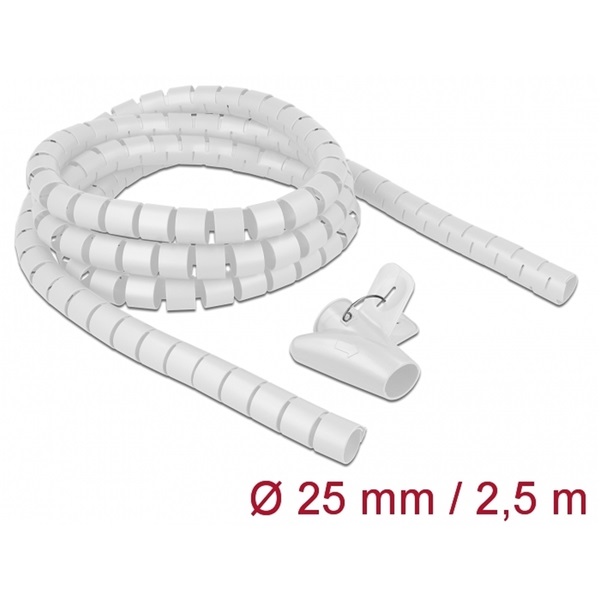 Delock 18841 Spirális kábelburkolat behúzó eszközzel 2,5 m x 25 mm fehér