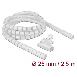 Delock 18841 Spirális kábelburkolat behúzó eszközzel 2,5 m x 25 mm fehér