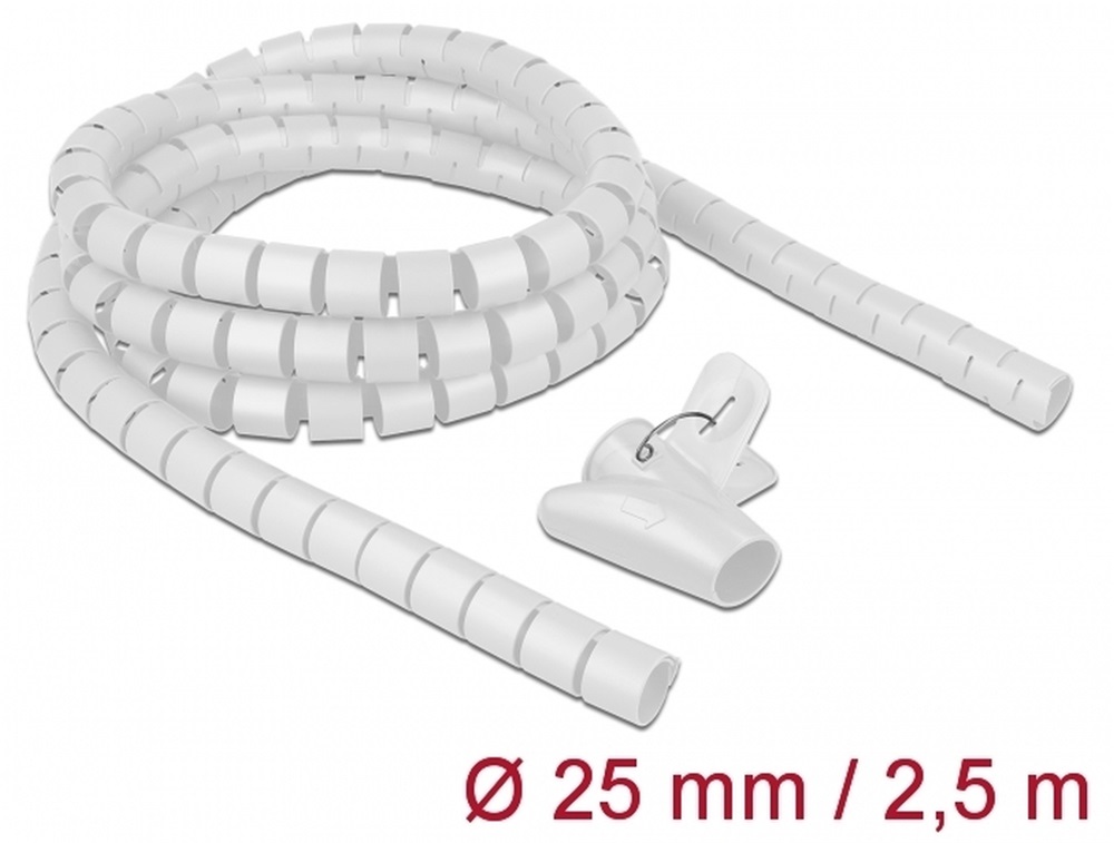 Delock 18841 Spirális kábelburkolat behúzó eszközzel 2,5 m x 25 mm fehér