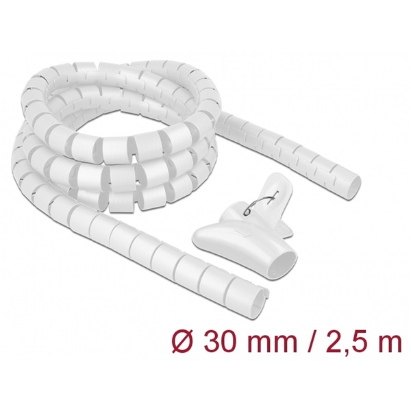 Delock 18842 Spirális kábelburkolat behúzó eszközzel 2,5 m x 30 mm fehér
