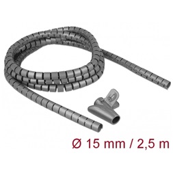 Delock 18843 Spirális kábelburkolat behúzó eszközzel 2,5 m x 15 mm szürke