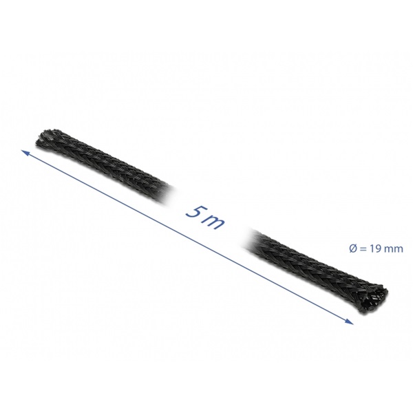 Delock 18850 Fonott kábelharisnya nyújtható 5 m x 19 mm fekete