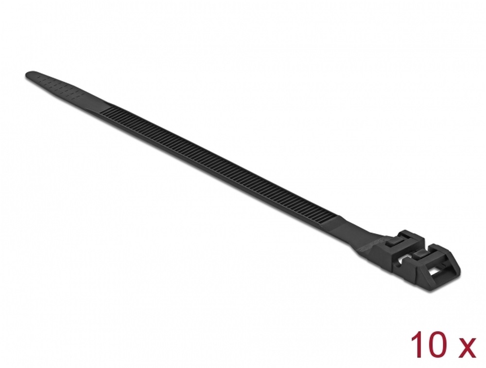 Delock 18889 Kábelösszekötő duplazárral Hz 250 x Sz 9 mm fekete 10 darab